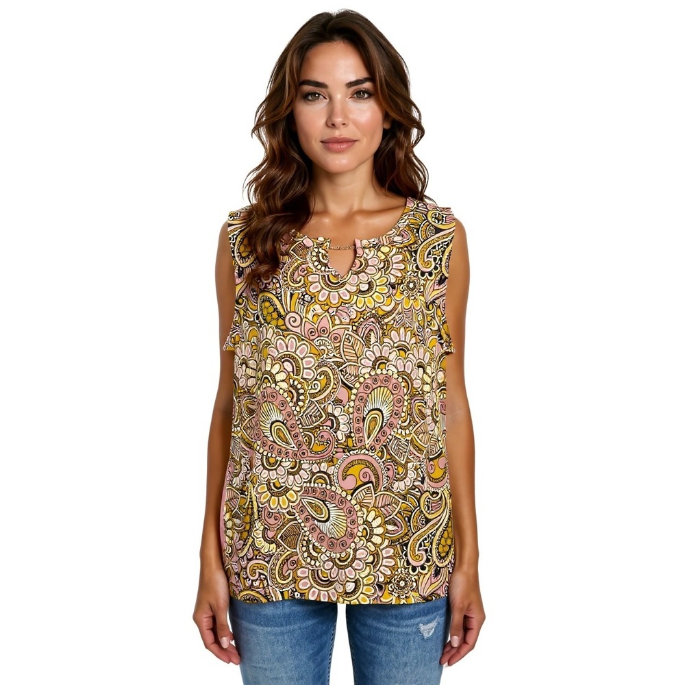 By Design Sleeveless Paisley Mauve Top Keyhole Hardware Women's L‎